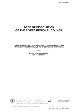 Deed of Dissolution of the Rivers Regional Council