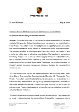 Press Release May 16, 2018