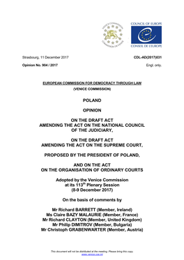 Poland Opinion on the Draft Act Amending the Act on The