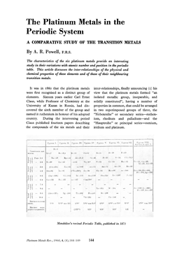 The Platinum Metals in the Periodic System a COMPARATIVE STUDY of the TRANSITION METALS