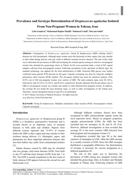 Prevalence and Serotype Determination of Streptococcus Agalactiae Isolated from Non-Pregnant Women in Tehran, Iran