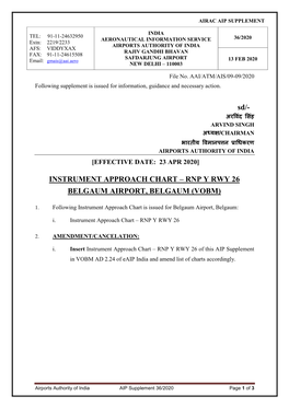 Instrument Approach Chart – Rnp Y Rwy 26 Belgaum Airport, Belgaum (Vobm)