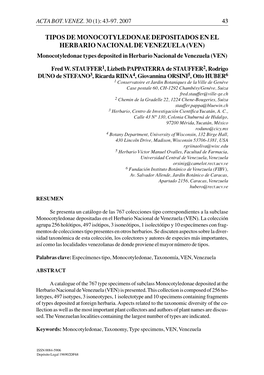 Tipos De Monocotyledonae Depositados En El Herbario Nacional De Venezuela (Ven)