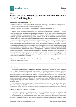 The Killer of Socrates: Coniine and Related Alkaloids in the Plant Kingdom