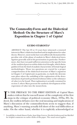 The Commodity-Form and the Dialectical Method: on the Structure of Marx’S Exposition in Chapter 1 of Capital