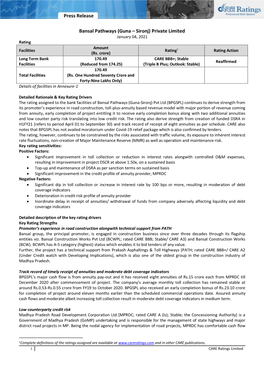 (Guna – Sironj) Private Limited January 04, 2021 Rating Amount Facilities Rating1 Rating Action (Rs