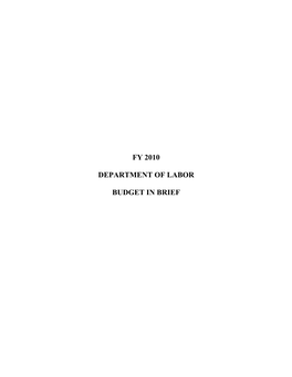 Fy 2010 Department of Labor Budget in Brief