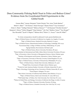 Does Community Policing Build Trust in Police and Reduce Crime? Evidence from Six Coordinated Field Experiments in the Global South