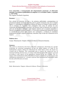 Usos Comerciales Y Transnacionales Del Etiquetamiento Menstrual Y La Liberación Femenina