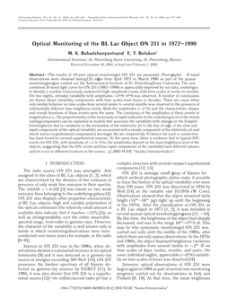 Optical Monitoring of the BL Lac Object on 231 in 1972–1990 M