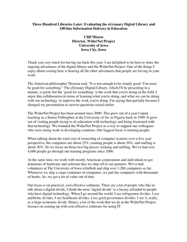 Cliff Missen Director, Widernet Project University of Iowa Iowa City, Iowa