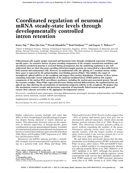 Coordinated Regulation of Neuronal Mrna Steady-State Levels Through Developmentally Controlled Intron Retention