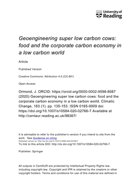 Geoengineering Super Low Carbon Cows: Food and the Corporate Carbon Economy in a Low Carbon World