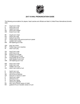 2017-18 Nhl Pronunciation Guide