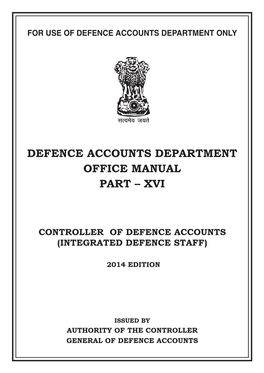 Defence Accounts Department Office Manual Part – Xvi