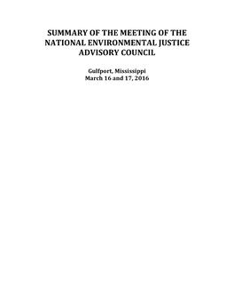 Summary of the Meeting of the National Environmental Justice Advisory Council