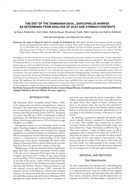 The Diet of the Tasmanian Devil, Sarcophilus Harrisii, As Determined from Analysis of Scat and Stomach Contents