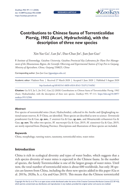 Contributions to Chinese Fauna of Torrenticolidae Piersig, 1902 (Acari, Hydrachnidia), with the Description of Three New Species