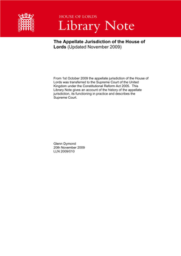 The Appellate Jurisdiction of the House of Lords (Updated November 2009)