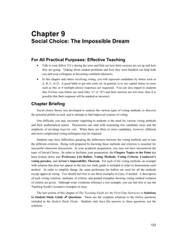 Chapter 9 Social Choice: the Impossible Dream