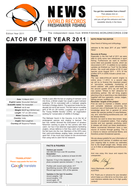 CATCH of the YEAR 2011 NOTE from the EDITOR Dear Friend of Fishing and Ichthyology