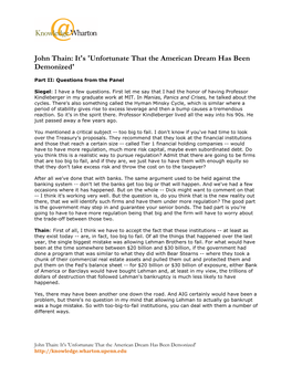 John Thain: It's 'Unfortunate That the American Dream Has Been Demonized'