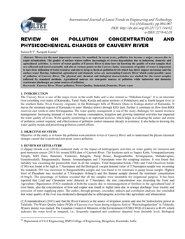 Review on Pollution Concentration and Physicochemical Changes of Cauvery River