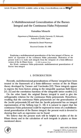 A Multidimensional Generalization of the Barnes Integral and the Continuous Hahn Polynomial