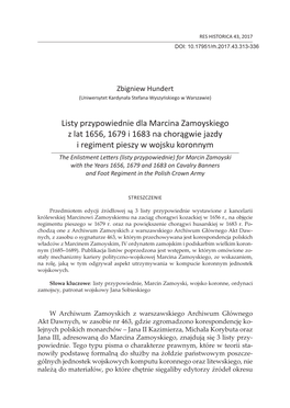 Listy Przypowiednie Dla Marcina Zamoyskiego Z Lat 1656, 1679 I