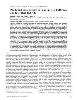 Ploidy and Genome Size in Lilac Species, Cultivars, and Interploid Hybrids