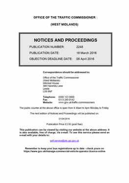 NOTICES and PROCEEDINGS 18 March 2016