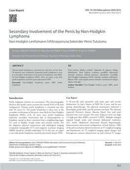 Secondary Involvement of the Penis by Non-Hodgkin Lymphoma Non-Hodgkin Lenfomanın İnfiltrasyonuna Sekonder Penis Tutulumu