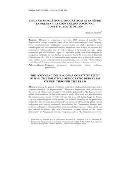 Las Luchas Político-Democráticas Através De La Prensa Y La Convención Nacional Constituyente De 1870