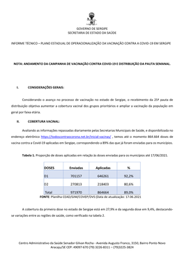 DOSES Enviadas Aplicadas % D1 701157 646261 92,2% D2 270813 218403 80,6% Total 971970 864664 89,0%