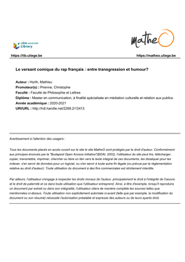 Le Versant Comique Du Rap Français : Entre Transgression Et Humour?