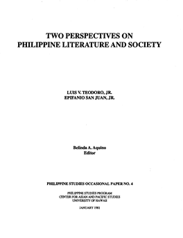 Two Perspectives on Pidlippine Literature and Society