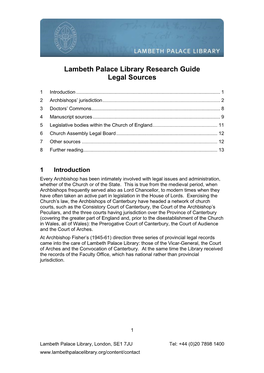 Lambeth Palace Library Research Guide Legal Sources