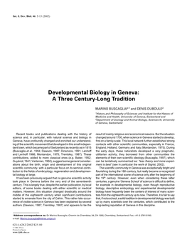 Developmental Biology in Geneva: a Three Century-Long Tradition