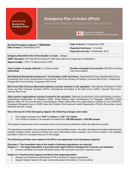 Emergency Plan of Action (Epoa) Americas Region: Population Movement