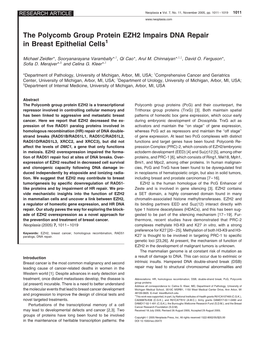 The Polycomb Group Protein EZH2 Impairs DNA Repair in Breast Epithelial Cells1