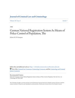 German National Registration System As Means of Police Control of Population, the Robert M