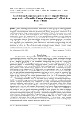 Establishing Change Management As Core Capacity Through Change Leaders Efforts-The Change Management Profile of State Bank of India