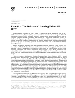 Palm (A): the Debate on Licensing Palm's OS (1997)
