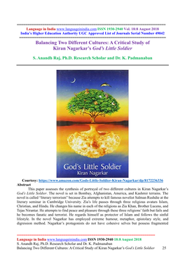 A Critical Study of Kiran Nagarkar's God's Little Soldier