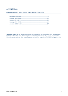 ESS8 Appendix A6 CLASSIFICATIONS and CODING STANDARDS