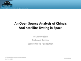 An Open Source Analysis of China's Anti-Satellite Testing in Space