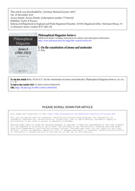 Philosophical Magazine Series 6 I. on the Constitution of Atoms And