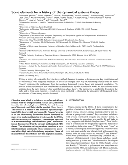 Some Elements for a History of the Dynamical Systems Theory Christophe Letellier,1 Ralph Abraham,2 Dima L