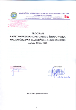 PROGRAM PANSTWOWEGO MONITORINGU SRODOWISKA WOJEWÓDZTWA WARMINSKO-MAZURSKIEGO Na Lata 2010 - 2012