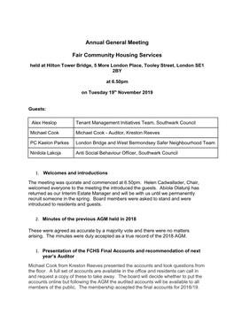 Annual General Meeting Fair Community Housing Services